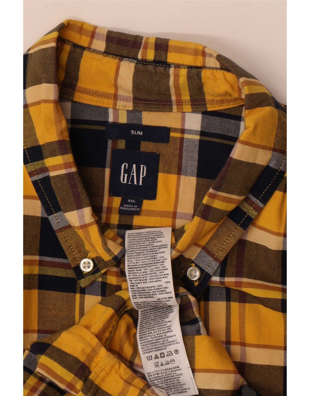 Gap Mens Slim Flannel Shirt 2XL Yellow Check Cotton