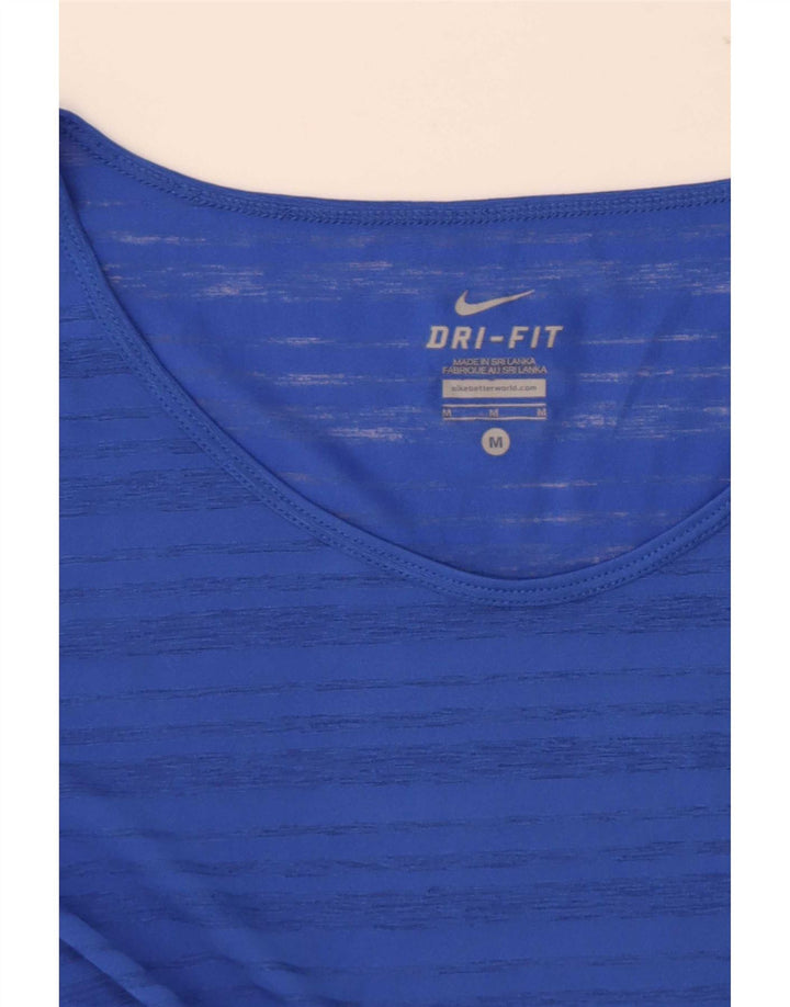 Nike Womens Dri Fit T-Shirt Top UK 14 Medium Blue Striped