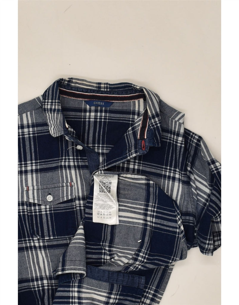 GUESS Boys Shirt 13-14 Years Navy Blue Check Cotton | Vintage Guess | Thrift | Second-Hand Guess | Used Clothing | Messina Hembry 