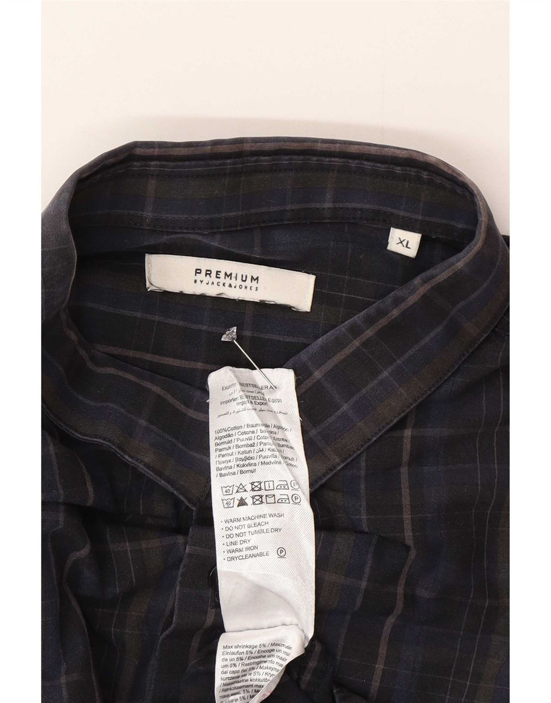 Jack & Jones Mens Shirt XL Navy Blue Check Cotton