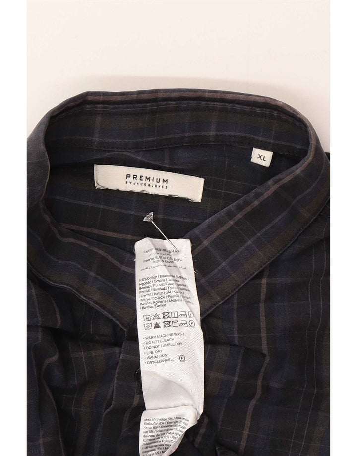 Jack & Jones Mens Shirt XL Navy Blue Check Cotton