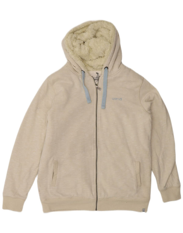 Animal Womens Zip Hoodie Sweater UK 14 Large  Off White Flecked Cotton