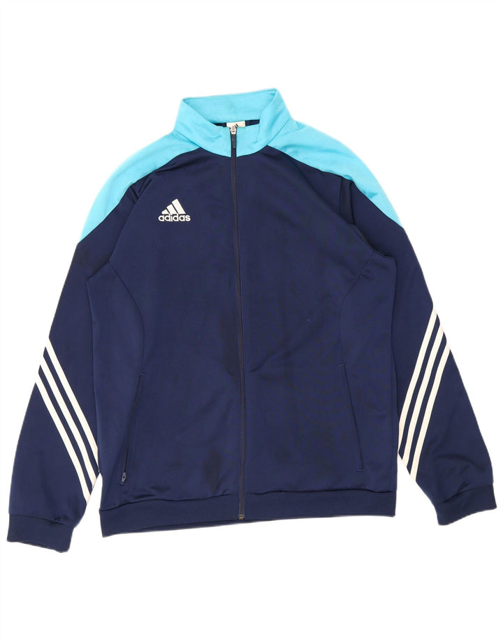 Adidas Mens Tracksuit Top Jacket Large Navy Blue Colourblock Polyester