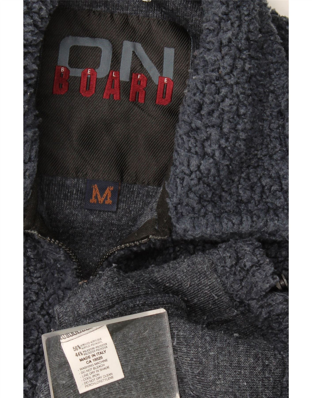 Belfe Mens Oversized Graphic Polo Neck Fleece Jumper Medium Navy Blue