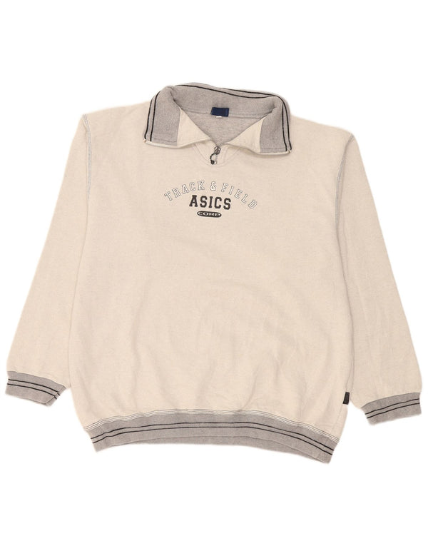 Asics Mens Graphic Zip Neck Sweatshirt Jumper XL Grey Colourblock Cotton