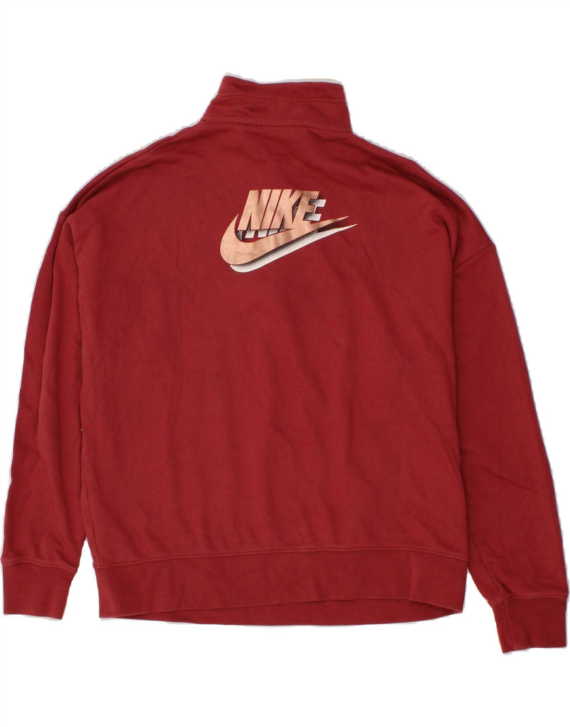 NIKE Womens Oversized Graphic Zip Neck Sweatshirt Jumper UK 14 Medium Red Vintage Nike and Second-Hand Nike from Messina Hembry 