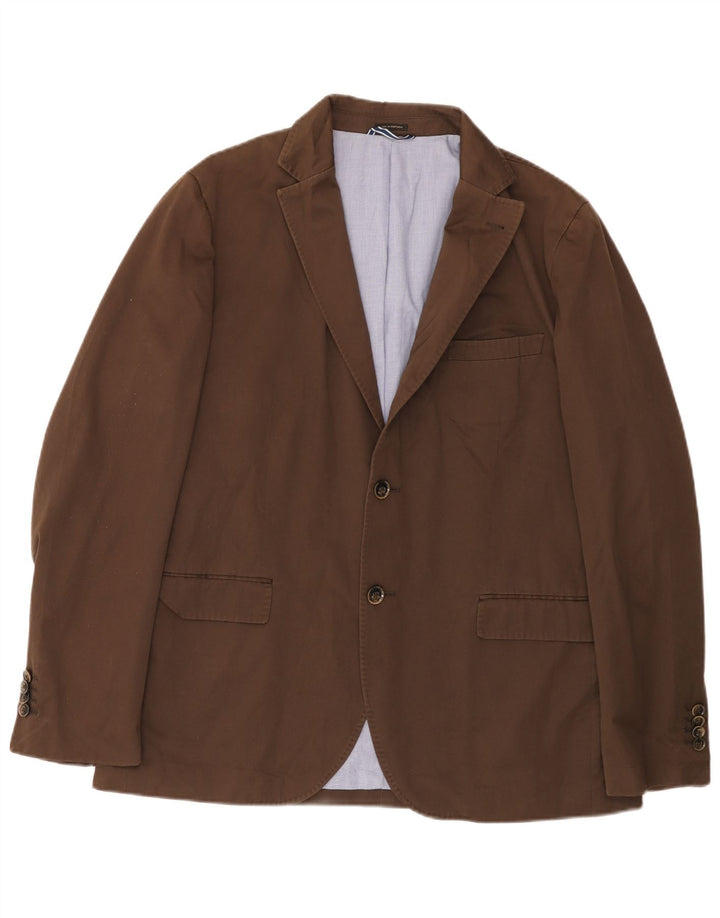 Massimo Dutti Mens 2 Button Blazer Jacket EU 54 XL Brown Cotton