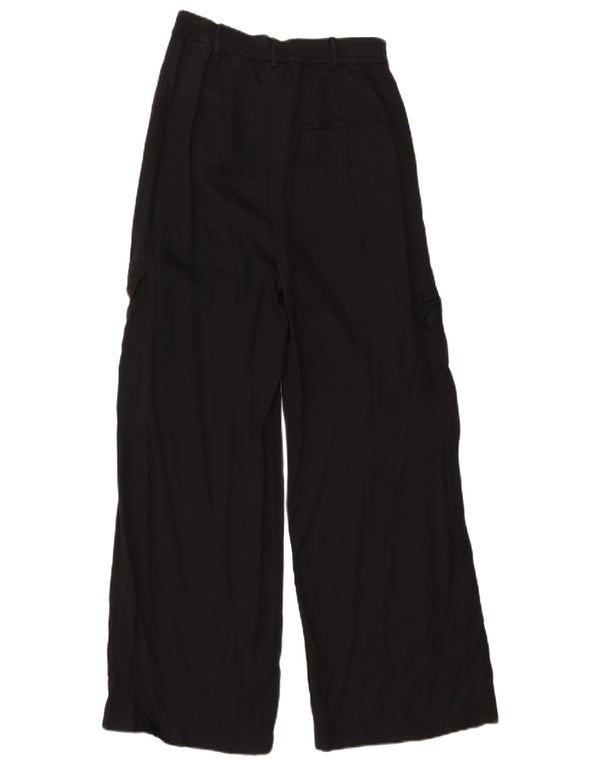 Zara Womens High Waist Wide Leg Cargo Trousers Small W27 L29 Black Lyocell
