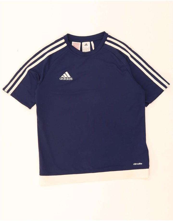 ADIDAS Boys Climalite T-Shirt Top 13-14 Years Navy Blue Polyester