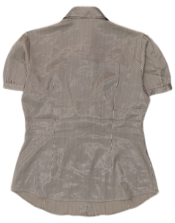 Marks & Spencer Womens Shirt Blouse UK 10 Small Beige Pinstripe