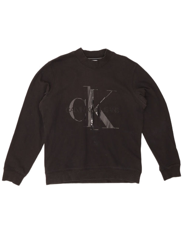 CALVIN KLEIN JEANS Womens Graphic Sweatshirt Jumper UK 16 Large Black