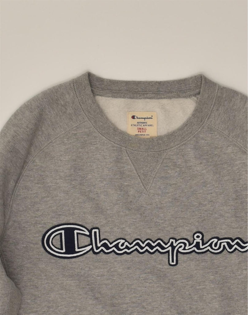 CHAMPION Mens Petit Graphic Sweatshirt Jumper Small Grey Cotton | Vintage Champion | Thrift | Second-Hand Champion | Used Clothing | Messina Hembry 