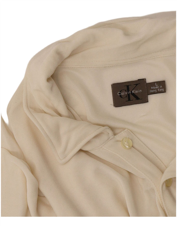 Calvin Klein Mens Long Sleeve Polo Shirt Large Beige