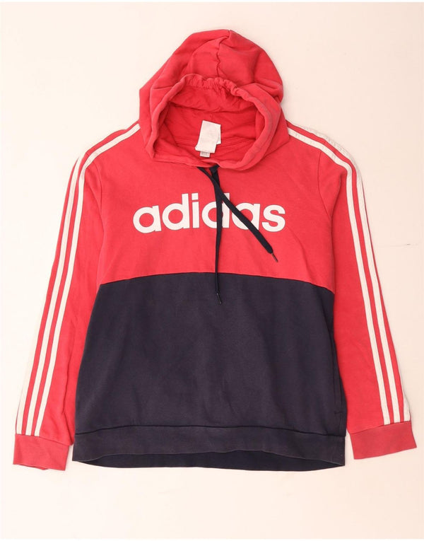 Adidas Womens Graphic Hoodie Jumper UK 20/22 XL Red Colourblock Cotton