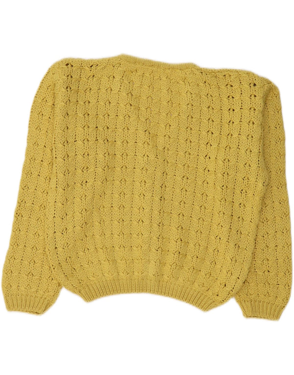 Vintage Womens Crop Cardigan Sweater UK 16 Large Yellow Cotton