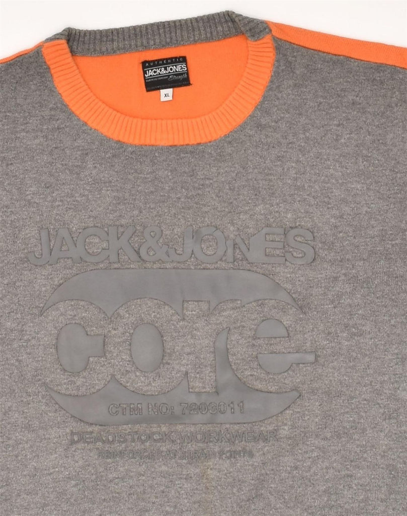 JACK & JONES Mens Graphic Crew Neck Jumper Sweater XL Grey Colourblock | Vintage Jack & Jones | Thrift | Second-Hand Jack & Jones | Used Clothing | Messina Hembry 