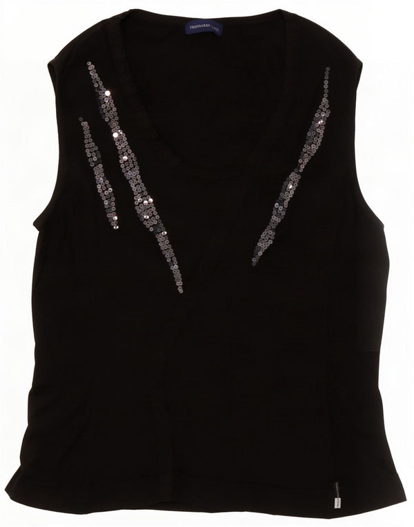 Trussardi Jeans Womens Vest Top UK 14 Medium Black