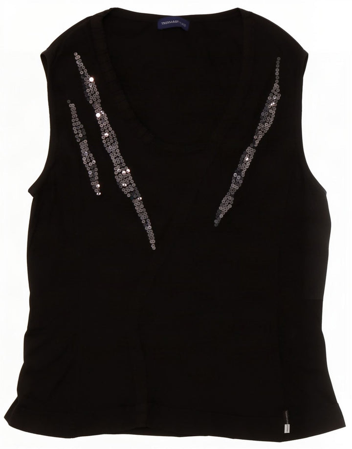 Trussardi Jeans Womens Vest Top UK 14 Medium Black