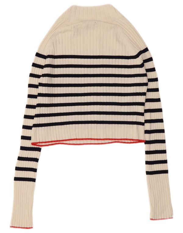 Zara Womens Crop Turtle Neck Jumper Sweater UK 12 Medium White Striped