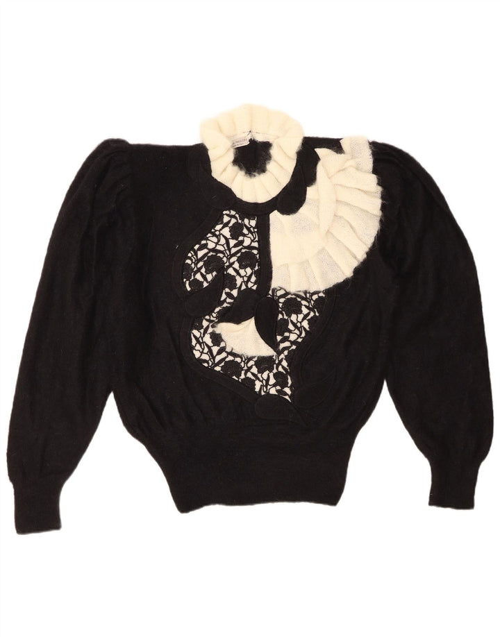 VINTAGE Womens Turtle Neck Jumper Sweater IT 44 Medium Black Floral