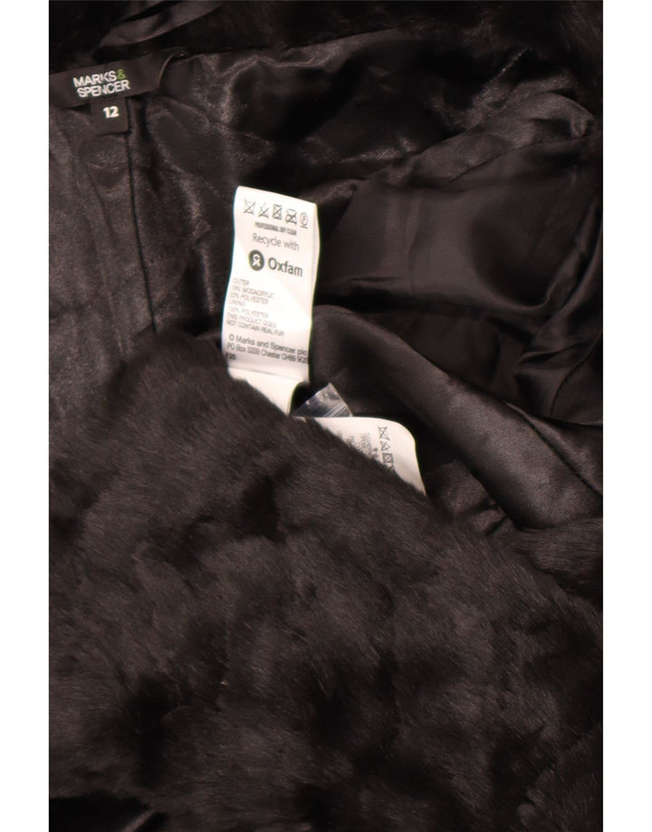 Marks & Spencer Womens Faux Fur Jacket UK 12 Medium Black Modacryl