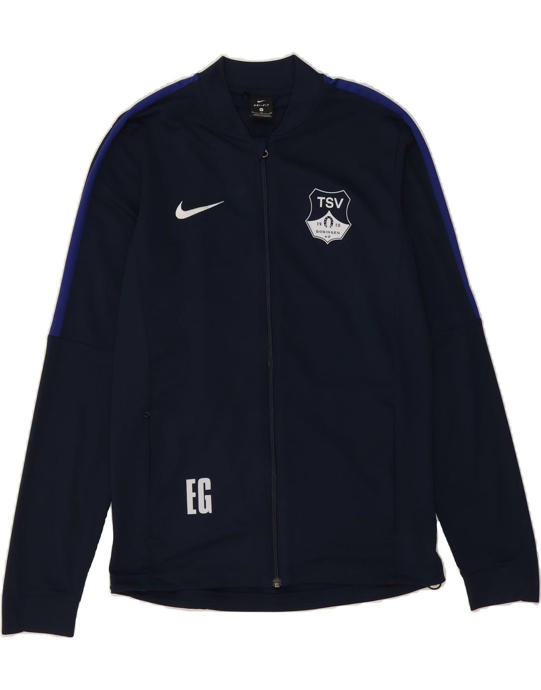 NIKE Mens Dri Fit Graphic Tracksuit Top Jacket Medium Navy Blue Polyester Vintage Nike and Second-Hand Nike from Messina Hembry 