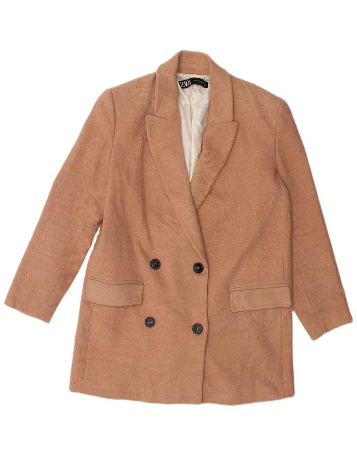 Zara Womens Oversized Double Breasted Coat UK 6 XS Pink Cotton
