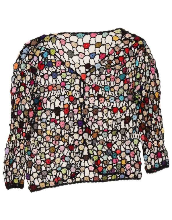 Vintage Womens Crochet Cardigan Top UK 14 Medium Multicoloured Floral