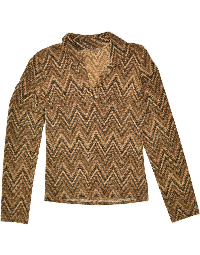 VINTAGE Womens Long Sleeve Blouse Top UK 8 Small Brown Chevron | Vintage Vintage | Thrift | Second-Hand Vintage | Used Clothing | Messina Hembry 