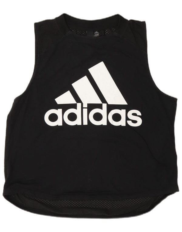 Adidas Womens See Through Graphic Vest Top UK 16/18 Large Black Cotton