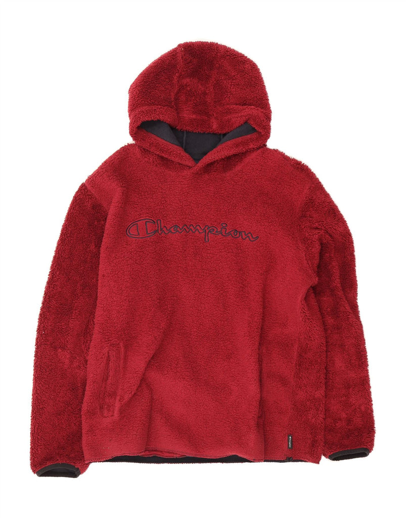 CHAMPION Mens Graphic Hooded Fleece Jumper Large Red Vintage Champion and Second-Hand Champion from Messina Hembry 