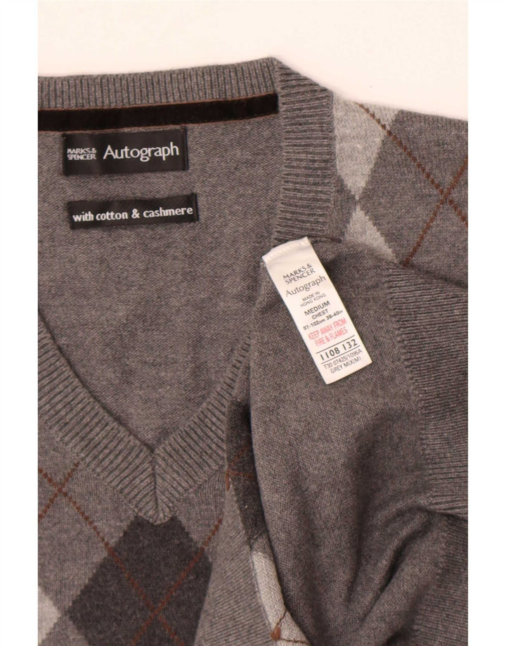 Marks & Spencer Mens Autograph V-Neck Jumper Sweater Medium Grey