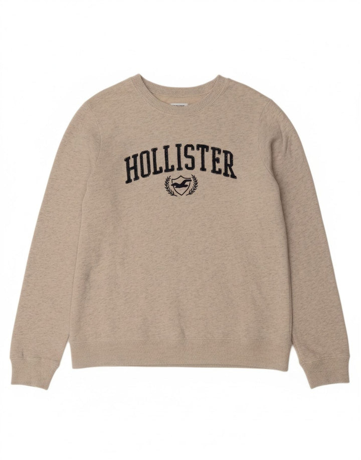 HOLLISTER Mens Graphic Sweatshirt Jumper Large Grey Flecked Cotton