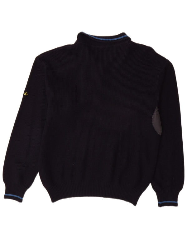NAVIGARE Mens Polo Neck Jumper Sweater Large Navy Blue Wool