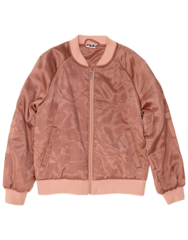 Fila Womens Graphic Oversized Bomber Jacket UK 10 Small Pink Polyester