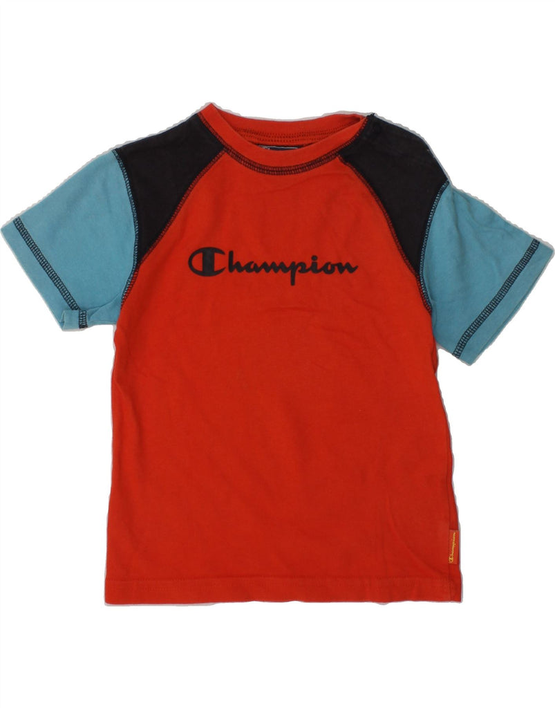 CHAMPION Baby Boys Graphic T-Shirt Top 12-18 Months Red Colourblock Cotton | Vintage Champion | Thrift | Second-Hand Champion | Used Clothing | Messina Hembry 