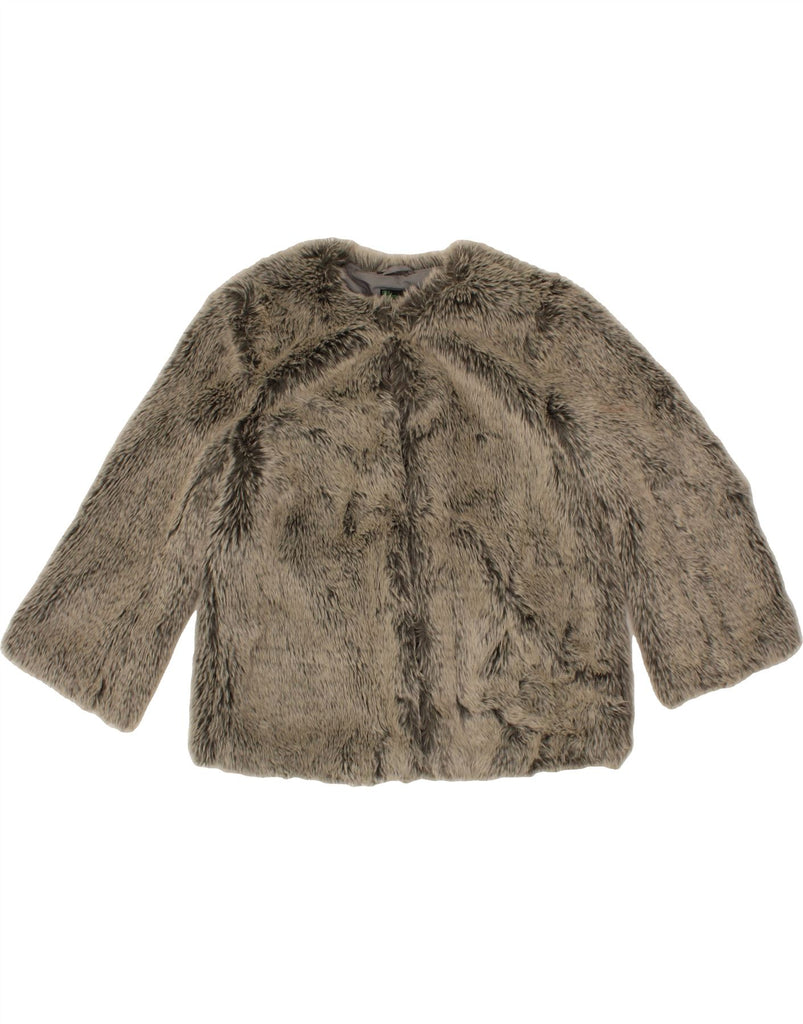 BENETTON Womens Faux Fur Jacket UK 12 Medium Grey Acrylic Vintage Benetton and Second-Hand Benetton from Messina Hembry 