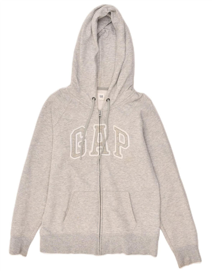 GAP Womens Graphic Zip Hoodie Sweater UK 14 Medium Grey Cotton | Vintage Gap | Thrift | Second-Hand Gap | Used Clothing | Messina Hembry 