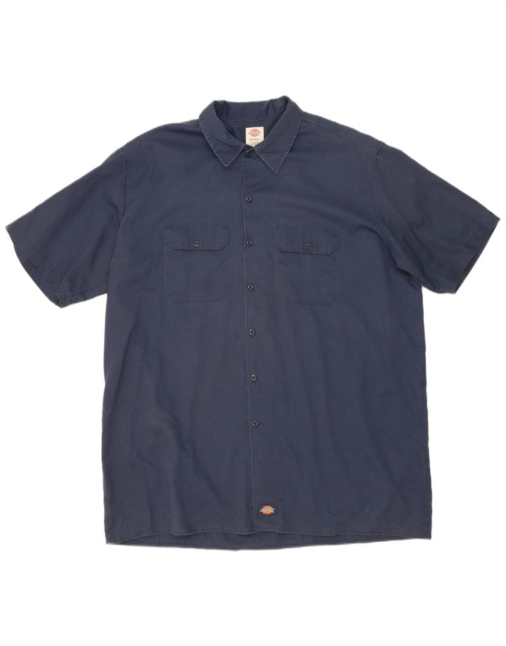 DICKIES Mens Tall Short Sleeve Shirt 2XL Navy Blue Polyester