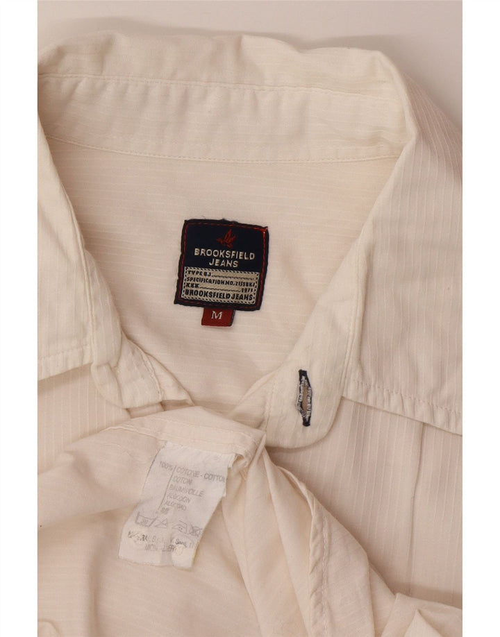 Brooksfield Mens Shirt Medium Beige Pinstripe Cotton