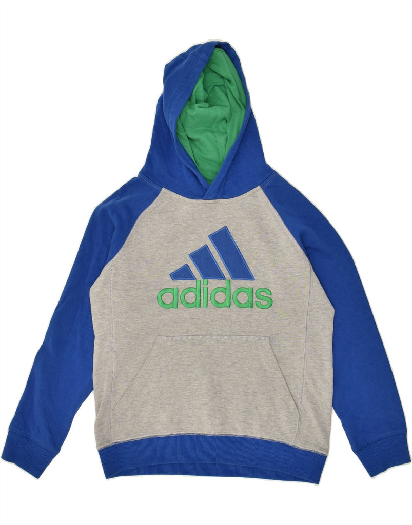 ADIDAS Boys Graphic Hoodie Jumper 10-11 Years Medium  Grey Colourblock | Vintage Adidas | Thrift | Second-Hand Adidas | Used Clothing | Messina Hembry 