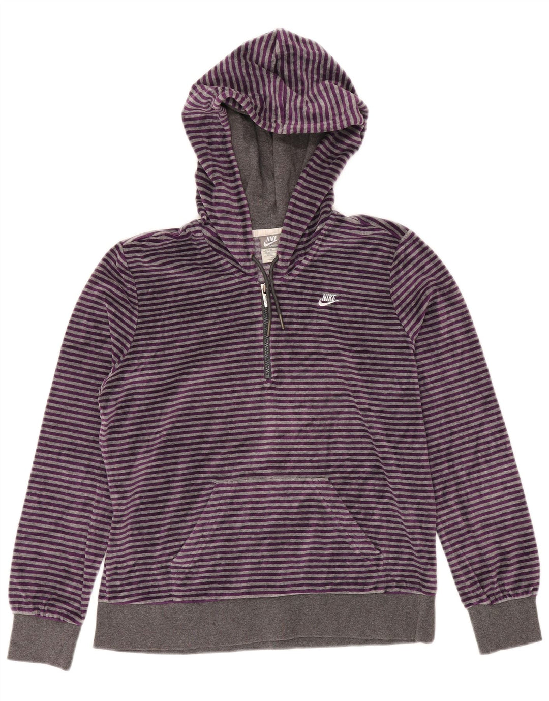 NIKE Womens Velour Zip Neck Hoodie Jumper UK 20/22 XL Purple Striped