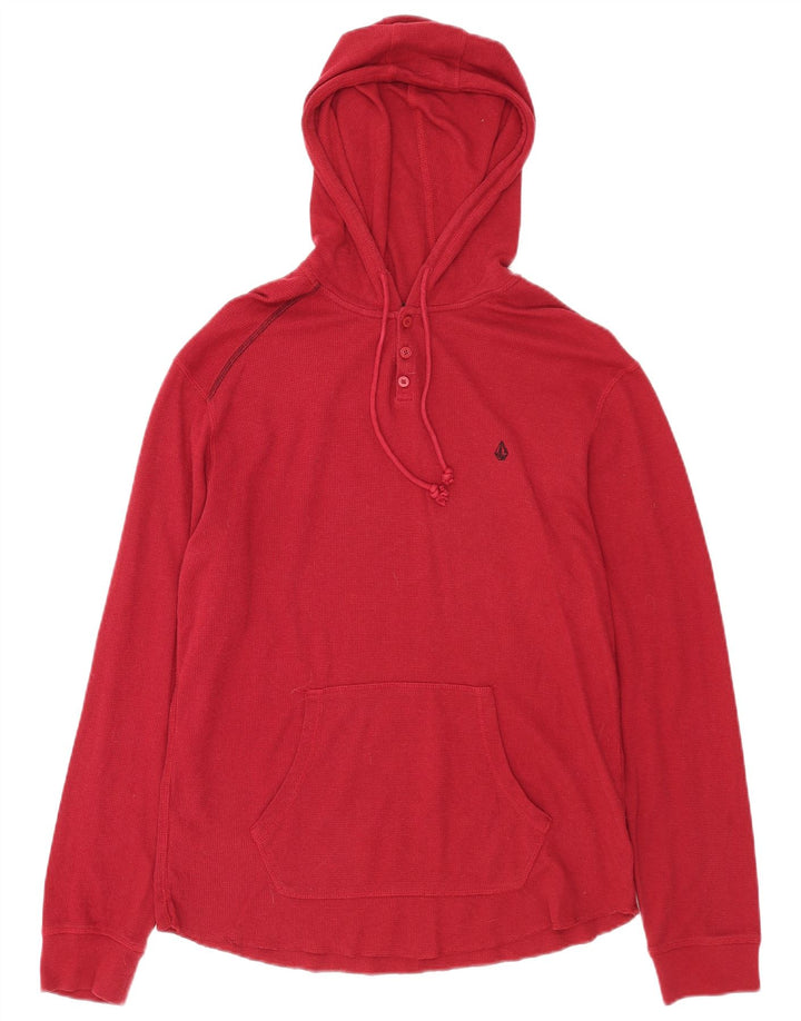 Volcom Mens Button Neck Hoodie Jumper Large Red Cotton