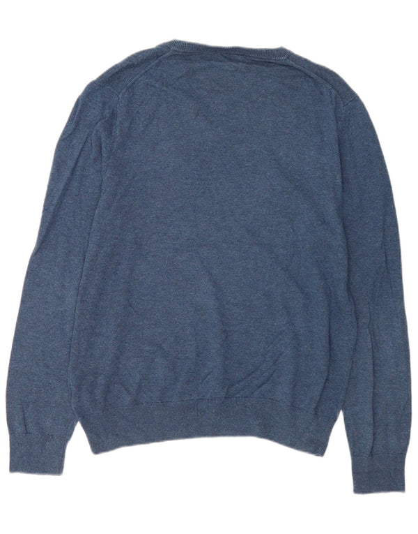 Marks & Spencer Mens V-Neck Jumper Sweater Large Blue Cotton