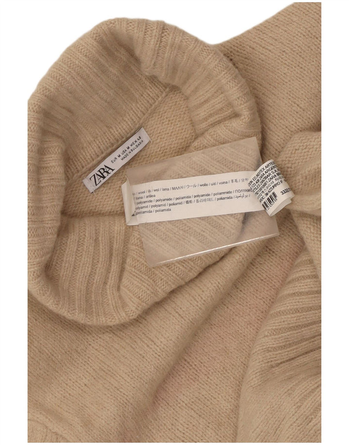 Zara Womens Roll Neck Jumper Sweater UK 12 Medium Beige Wool