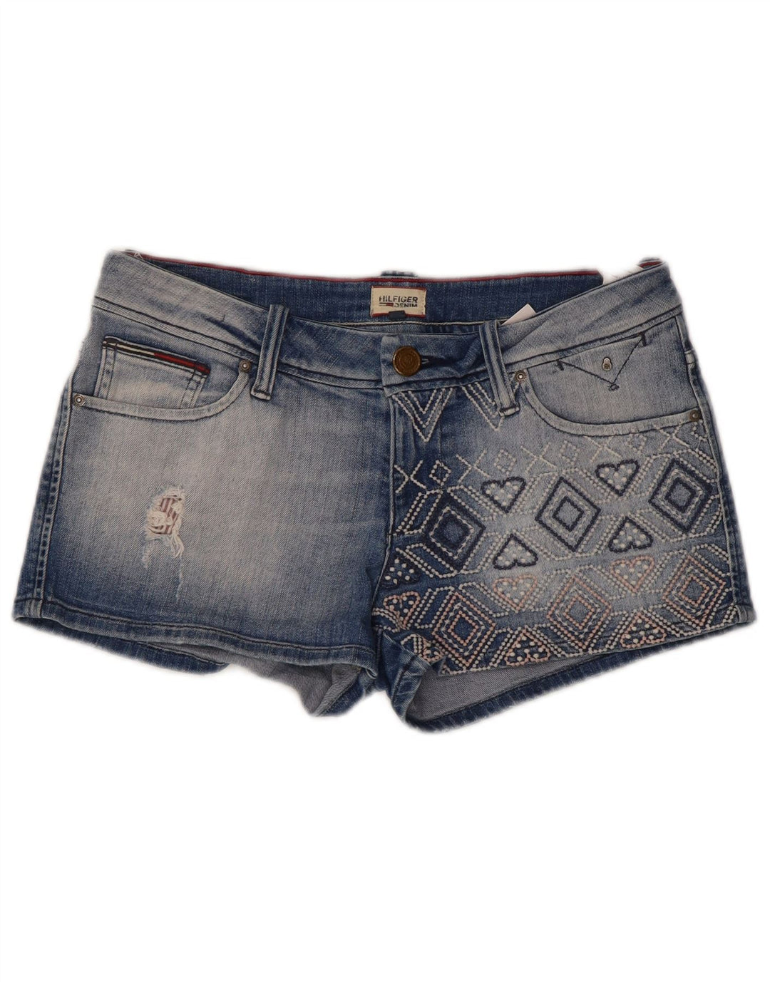 Tommy Hilfiger Womens Denim Hot Pants W28 Medium Blue Geometric Cotton