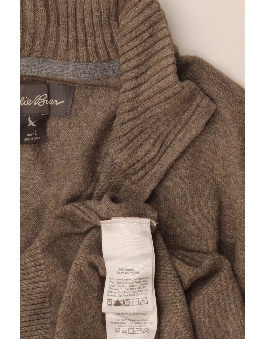 EDDIE BAUER Mens Zip Neck Jumper Sweater Large Brown Cotton