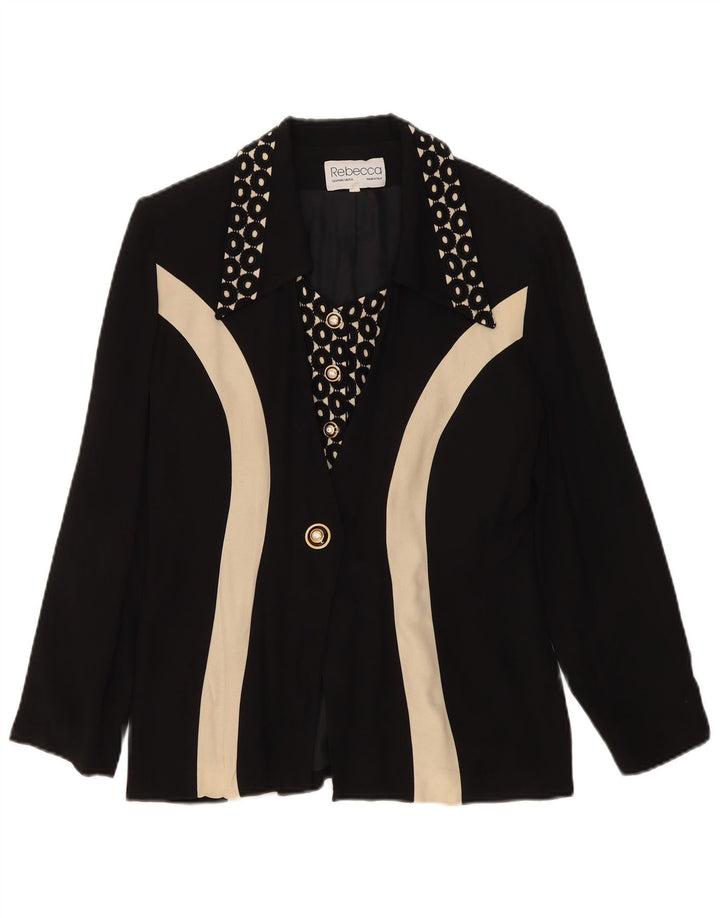 Rebecca Womens 1 Button Blazer Jacket IT 42 Medium Black Colourblock