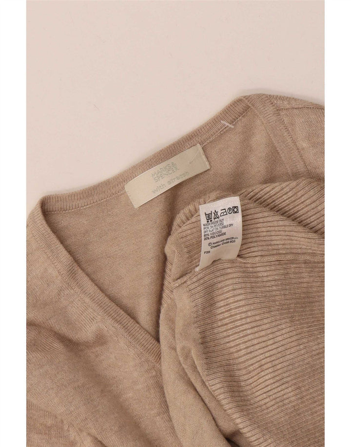 Marks & Spencer Womens 3/4 Sleeve Cardigan Sweater UK 12 Medium Beige