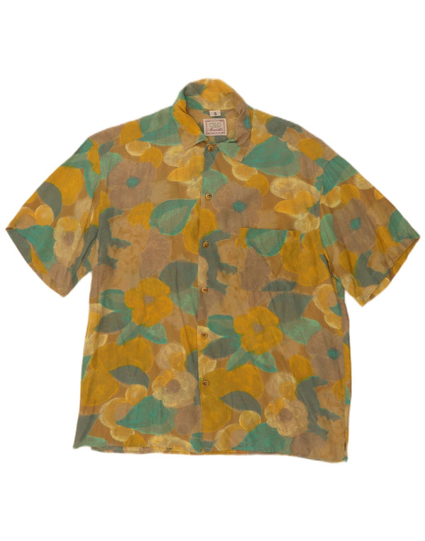 Ciao Mens Short Sleeve Shirt Small Yellow Floral